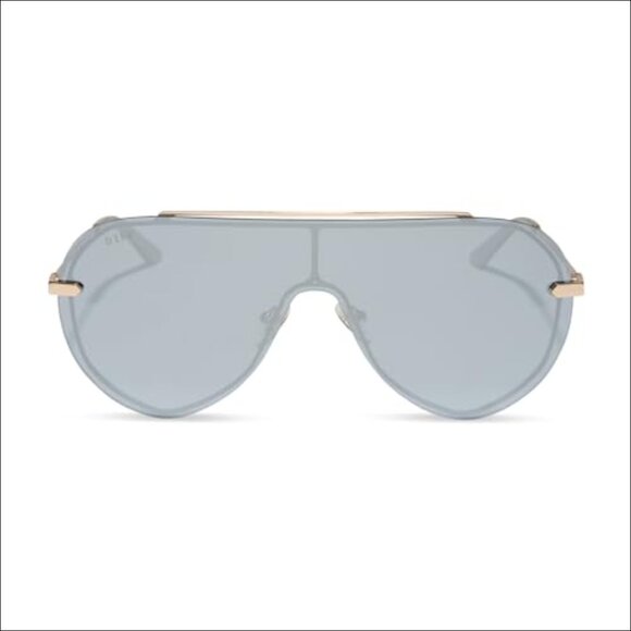 Oversized Shield Sunglasses with Metal Frame and UV400 Protection